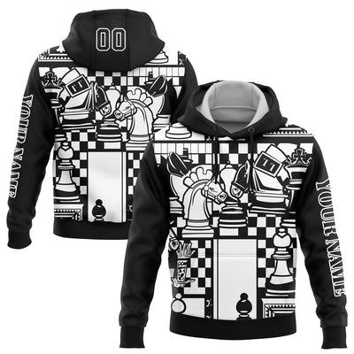 Custom Black White 3D Chess International Chess Day Sports Pullover Sweatshirt Hoodie