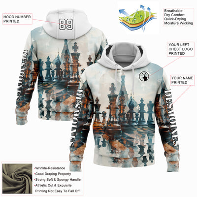 Custom White Black 3D Chess International Chess Day Sports Pullover Sweatshirt Hoodie