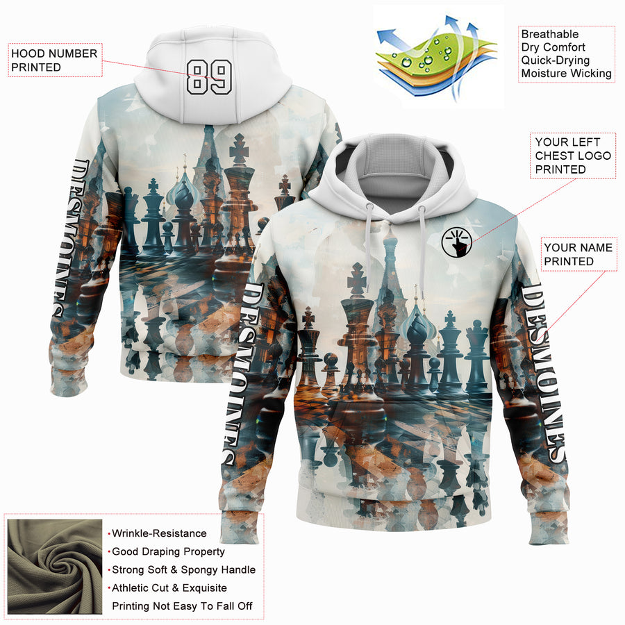 Custom White Black 3D Chess International Chess Day Sports Pullover Sweatshirt Hoodie