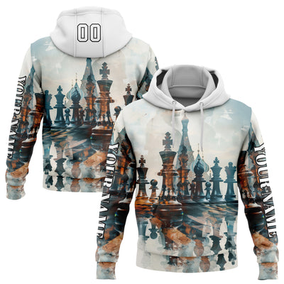 Custom White Black 3D Chess International Chess Day Sports Pullover Sweatshirt Hoodie