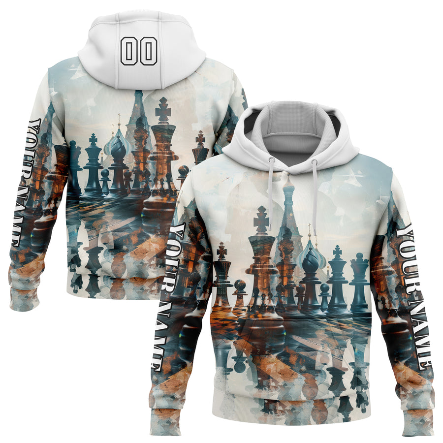 Custom White Black 3D Chess International Chess Day Sports Pullover Sweatshirt Hoodie