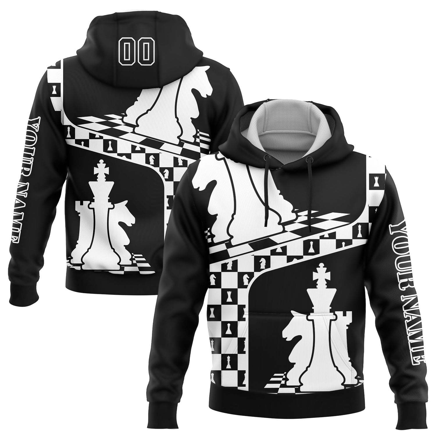 Custom Black White 3D Chess International Chess Day Sports Pullover Sweatshirt Hoodie