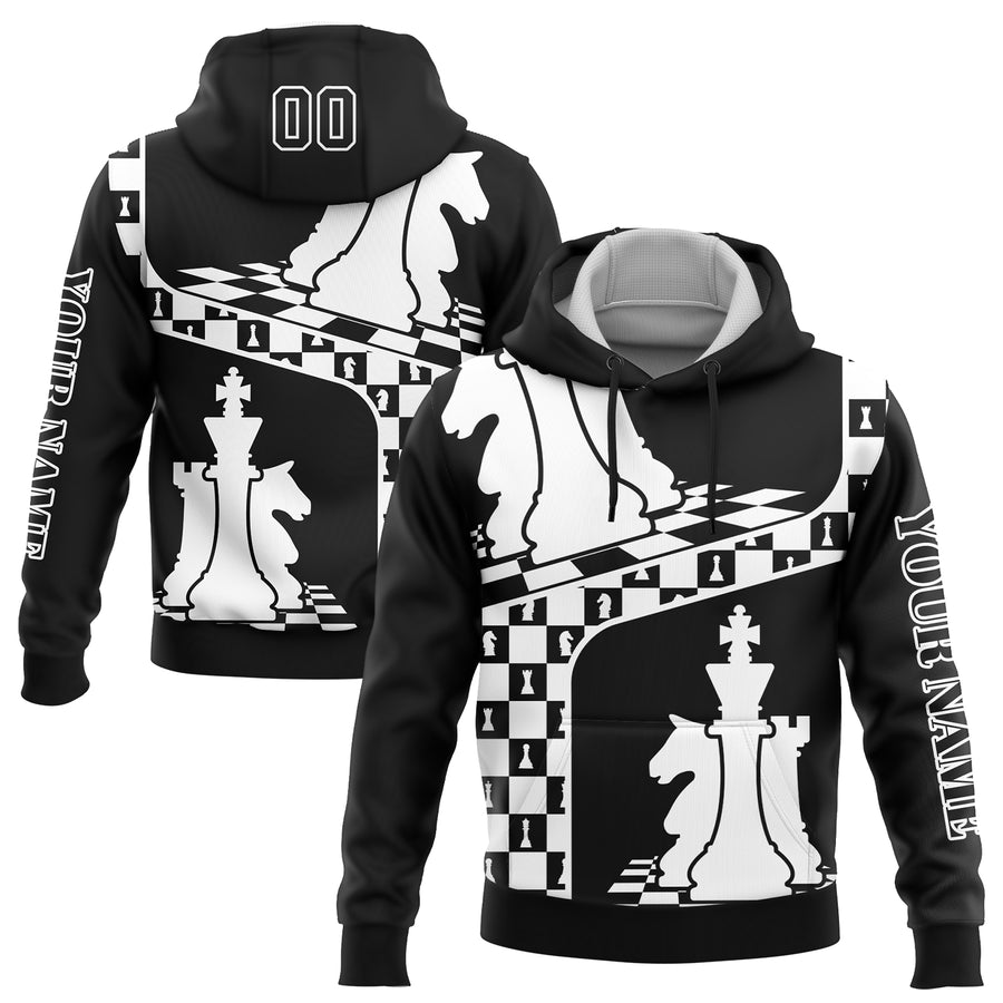 Custom Black White 3D Chess International Chess Day Sports Pullover Sweatshirt Hoodie