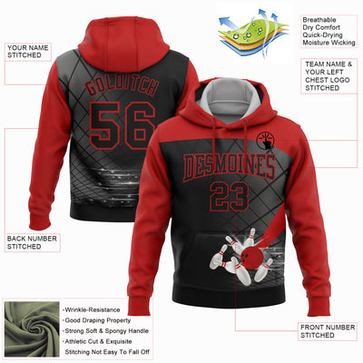 Custom Black Red 3D Bowling Sports Pullover Sweatshirt Hoodie