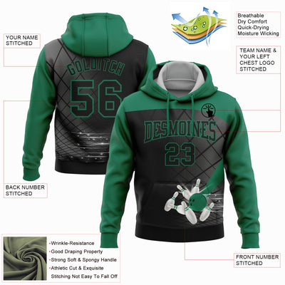 Custom Black Kelly Green 3D Bowling Sports Pullover Sweatshirt Hoodie