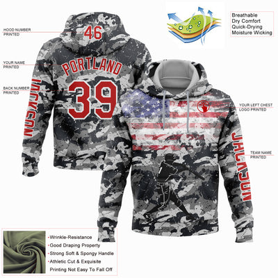Custom Camo Red-White 3D USA Flag Sports Pullover Sweatshirt Salute To Service Hoodie