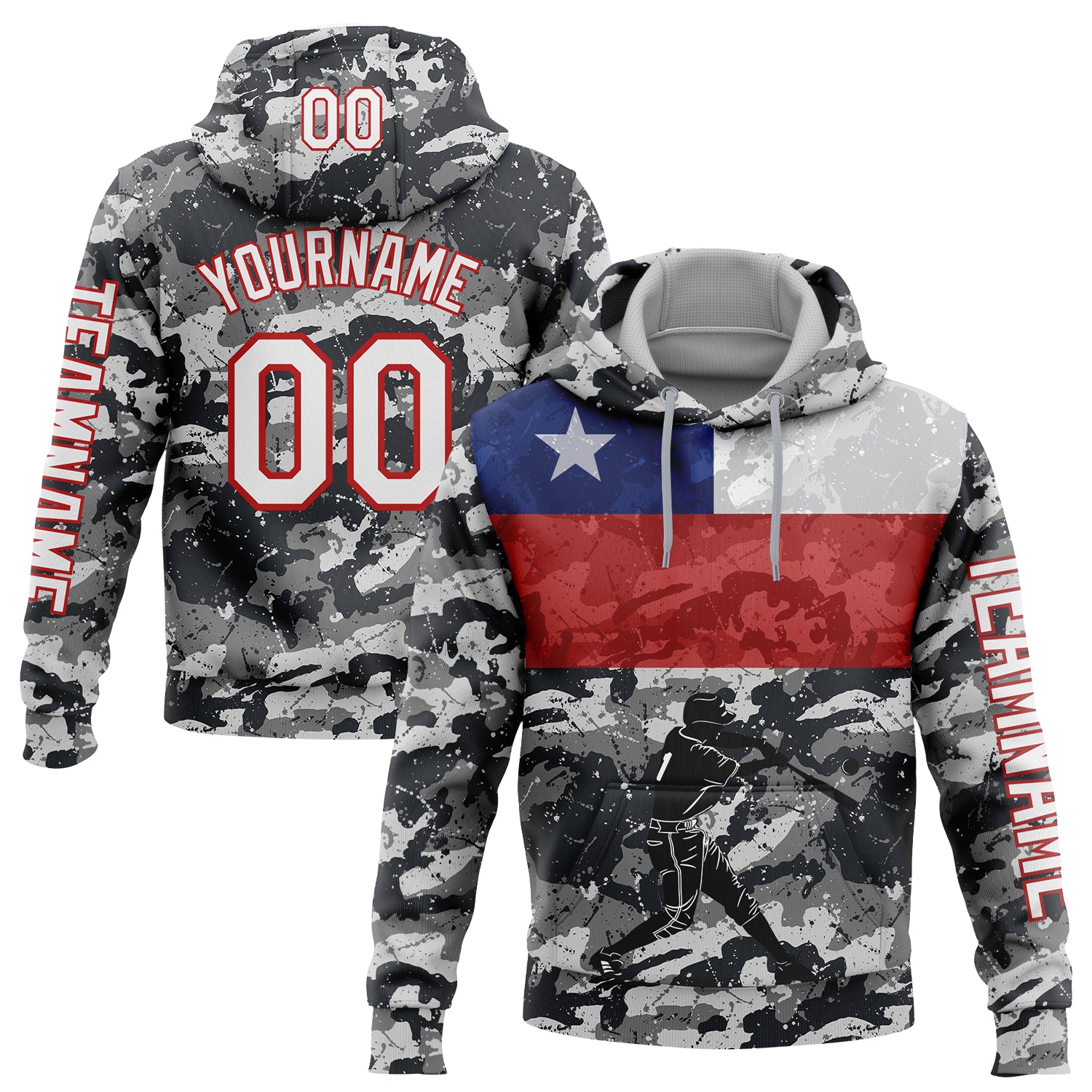 Custom Camo White-Red 3D Chile Chilean Flag Sports Pullover Sweatshirt Salute To Service Hoodie