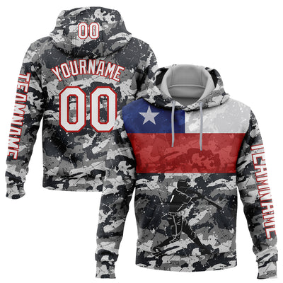 Custom Camo White-Red 3D Chile Chilean Flag Sports Pullover Sweatshirt Salute To Service Hoodie