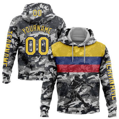 Custom Camo Yellow-US Navy Blue 3D Colombia Colombian Flag Sports Pullover Sweatshirt Salute To Service Hoodie