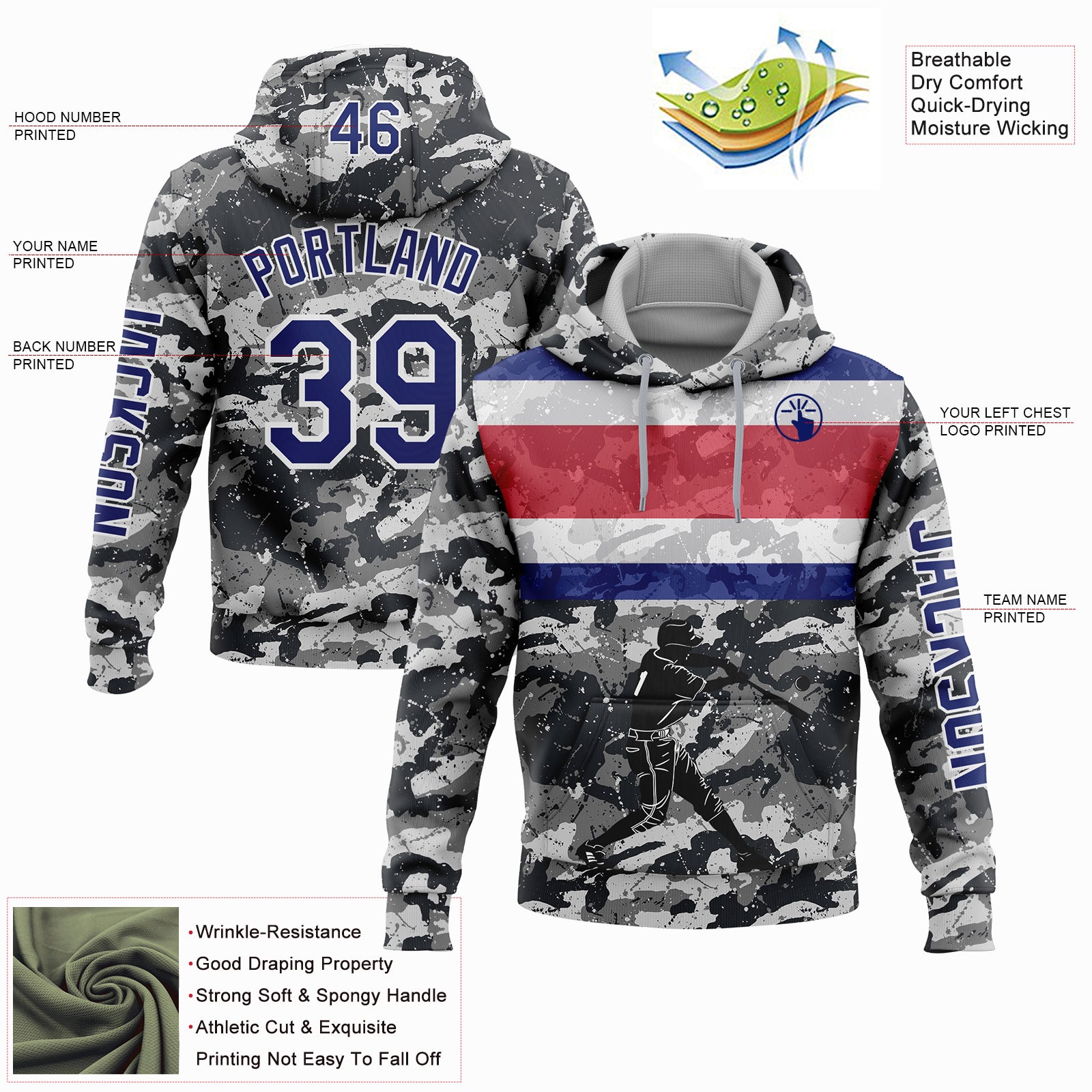 Custom Camo Royal-White 3D Costa Rica Costa Rican Flag Sports Pullover Sweatshirt Salute To Service Hoodie
