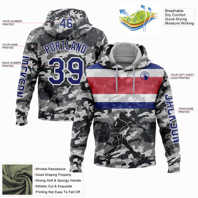 Custom Camo Royal-White 3D Costa Rica Costa Rican Flag Sports Pullover Sweatshirt Salute To Service Hoodie