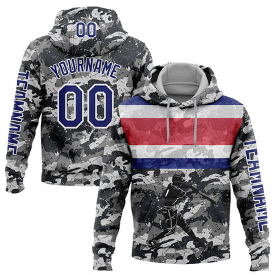 Custom Camo Royal-White 3D Costa Rica Costa Rican Flag Sports Pullover Sweatshirt Salute To Service Hoodie