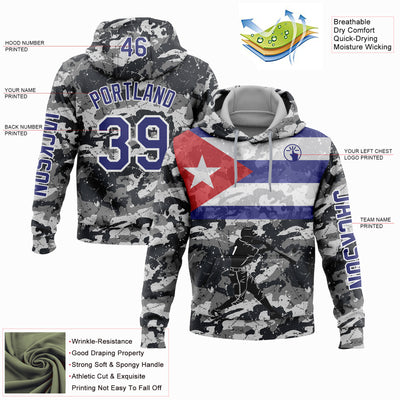 Custom Camo Dark Purple-White 3D Cuba Cuban Flag Sports Pullover Sweatshirt Salute To Service Hoodie