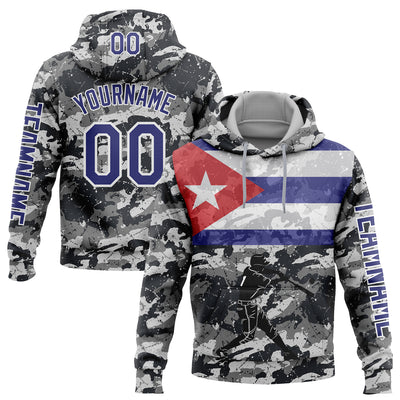 Custom Camo Dark Purple-White 3D Cuba Cuban Flag Sports Pullover Sweatshirt Salute To Service Hoodie