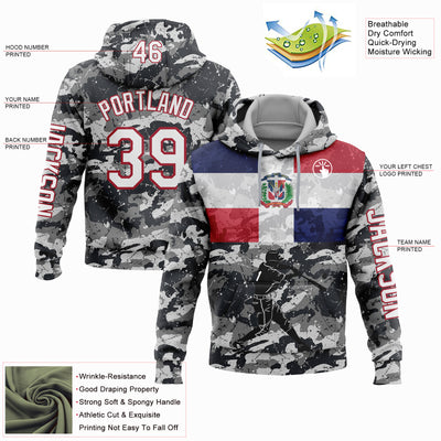 Custom Camo White-Red 3D Dominican Republic Flag Sports Pullover Sweatshirt Salute To Service Hoodie