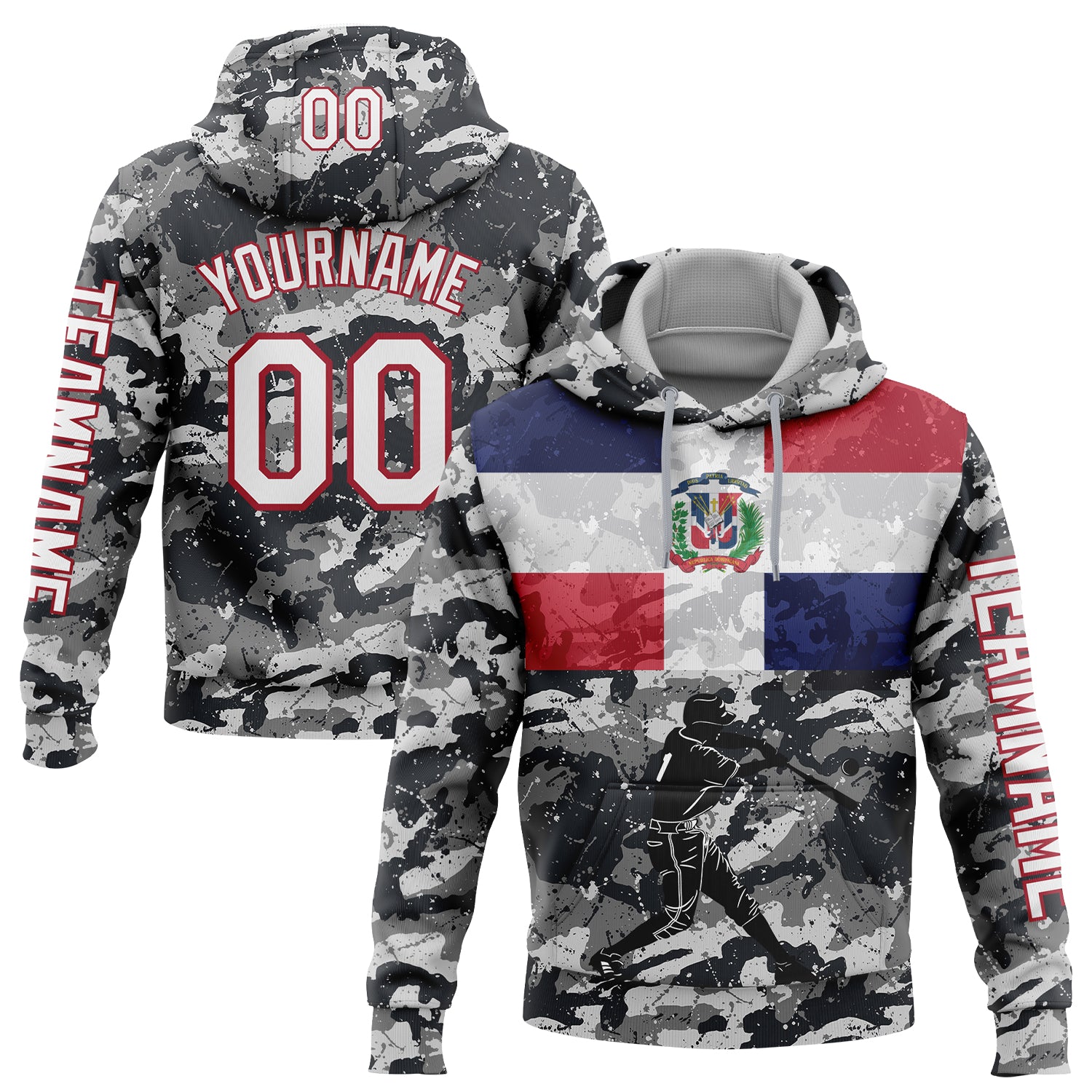 Custom Camo White-Red 3D Dominican Republic Flag Sports Pullover Sweatshirt Salute To Service Hoodie