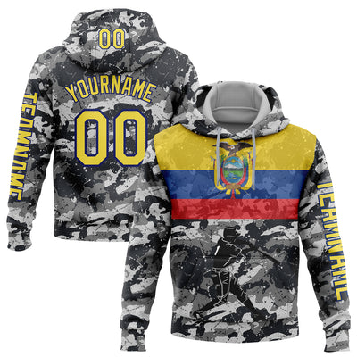 Custom Camo Yellow-Royal 3D Ecuador Ecuadorian Flag Sports Pullover Sweatshirt Salute To Service Hoodie