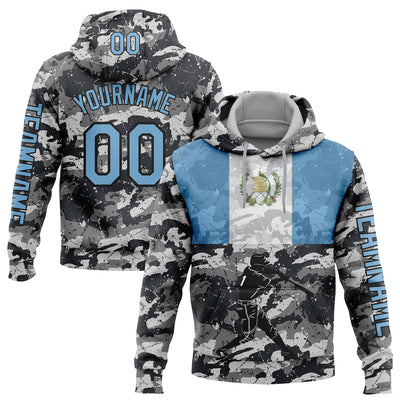 Custom Camo Light Blue-Black 3D Guatemala Guatemalan Flag Sports Pullover Sweatshirt Salute To Service Hoodie