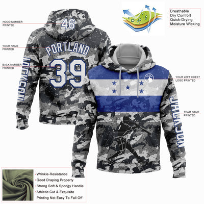 Custom Camo White-Royal 3D Honduras Honduran Flag Sports Pullover Sweatshirt Salute To Service Hoodie