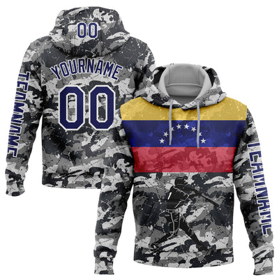 Custom Camo Navy-White 3D Venezuela Venezuelan Flag Sports Pullover Sweatshirt Salute To Service Hoodie