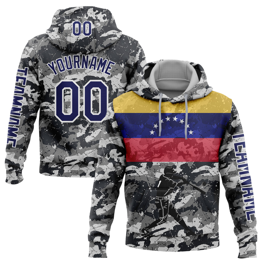 Custom Camo Navy-White 3D Venezuela Venezuelan Flag Sports Pullover Sweatshirt Salute To Service Hoodie