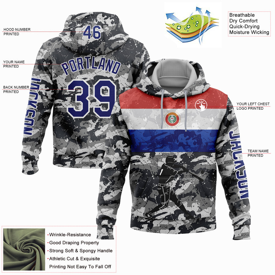 Custom Camo Navy-White 3D Paraguay Paraguayan Flag Sports Pullover Sweatshirt Salute To Service Hoodie