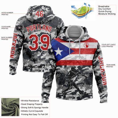 Custom Camo Red-White 3D Puerto Rico Puerto Rican Flag Sports Pullover Sweatshirt Salute To Service Hoodie