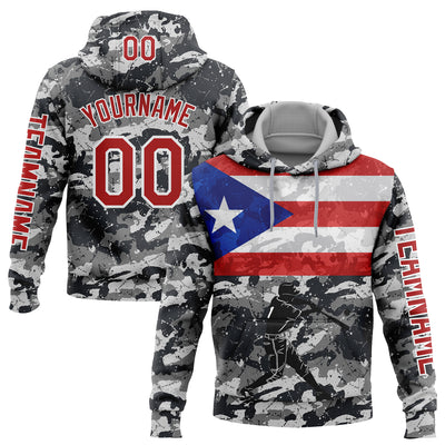 Custom Camo Red-White 3D Puerto Rico Puerto Rican Flag Sports Pullover Sweatshirt Salute To Service Hoodie