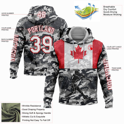 Custom Camo White-Fire Red 3D Canada Canadian Flag Sports Pullover Sweatshirt Salute To Service Hoodie