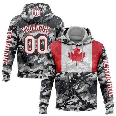 Custom Camo White-Fire Red 3D Canada Canadian Flag Sports Pullover Sweatshirt Salute To Service Hoodie