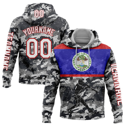 Custom Camo White-Red 3D Belize Belizean Flag Sports Pullover Sweatshirt Salute To Service Hoodie