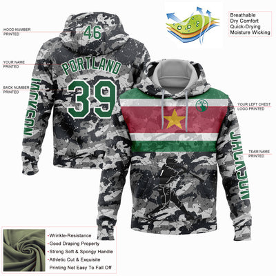 Custom Camo Kelly Green-White 3D Suriname Surinamese Flag Sports Pullover Sweatshirt Salute To Service Hoodie