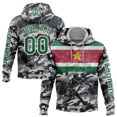 Custom Camo Kelly Green-White 3D Suriname Surinamese Flag Sports Pullover Sweatshirt Salute To Service Hoodie