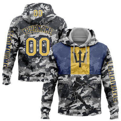 Custom Camo Yellow-Navy 3D Barbados Barbadian Flag Sports Pullover Sweatshirt Salute To Service Hoodie