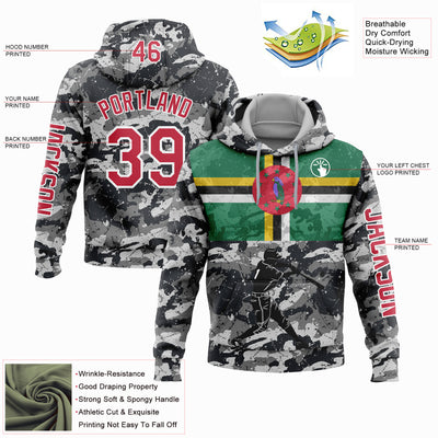 Custom Camo Red-White 3D Dominica Dominican Flag Sports Pullover Sweatshirt Salute To Service Hoodie