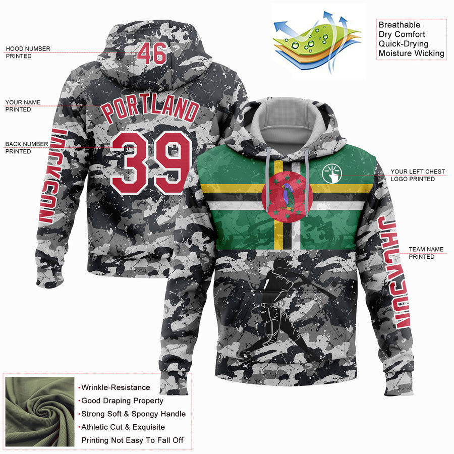Custom Camo Red-White 3D Dominica Dominican Flag Sports Pullover Sweatshirt Salute To Service Hoodie