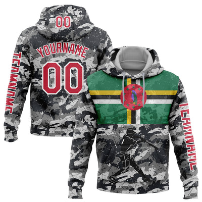 Custom Camo Red-White 3D Dominica Dominican Flag Sports Pullover Sweatshirt Salute To Service Hoodie