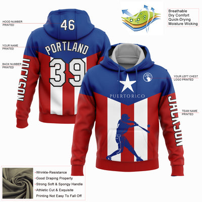 Custom Red Royal-Black 3D Puerto Rico Puerto Rican Flag Sports Pullover Sweatshirt Hoodie