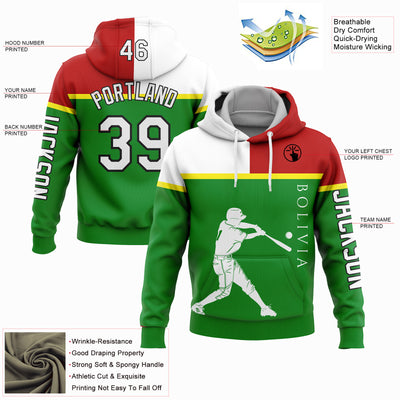 Custom Grass Green Red Light Yellow-Black 3D Bolivia Bolivian Flag Sports Pullover Sweatshirt Hoodie