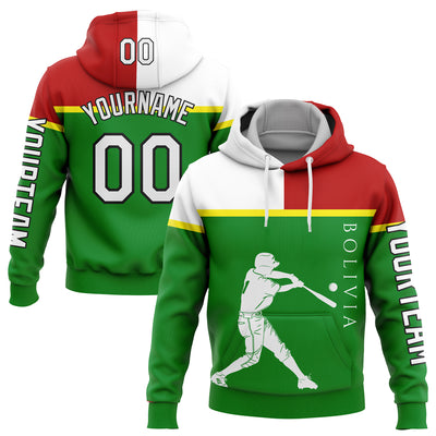 Custom Grass Green Red Light Yellow-Black 3D Bolivia Bolivian Flag Sports Pullover Sweatshirt Hoodie