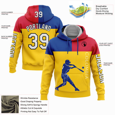 Custom Gold Royal Red-Black 3D Colombia Colombian Flag Sports Pullover Sweatshirt Hoodie