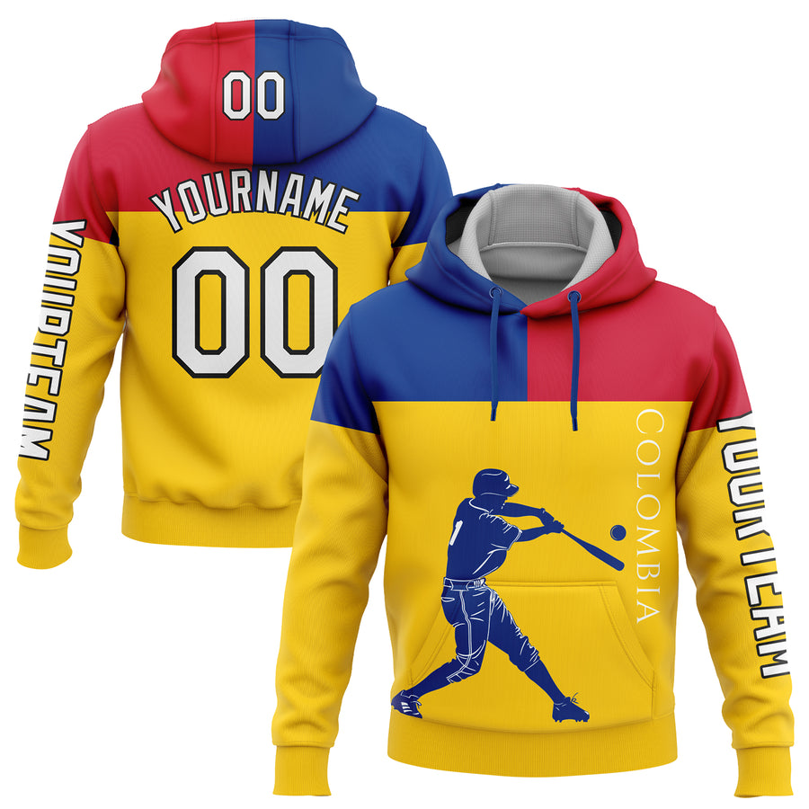 Custom Gold Royal Red-Black 3D Colombia Colombian Flag Sports Pullover Sweatshirt Hoodie