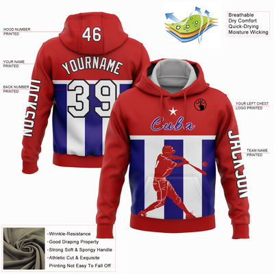 Custom Red Dark Purple-Black 3D Costa Cuba Cuban Flag Sports Pullover Sweatshirt Hoodie