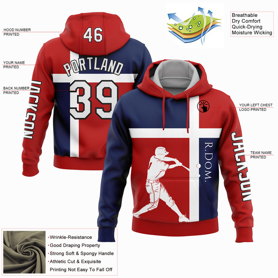Custom Red US Navy Blue-Black 3D Dominican Republic Dominican Republic Flag Sports Pullover Sweatshirt Hoodie
