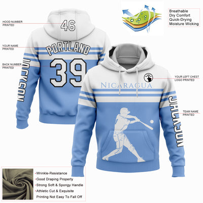 Custom Light Blue White-Black 3D Nicaragua Nicaraguan Flag Sports Pullover Sweatshirt Hoodie