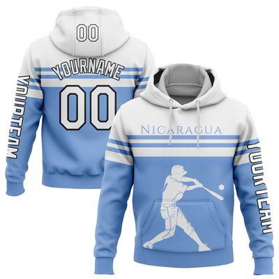 Custom Light Blue White-Black 3D Nicaragua Nicaraguan Flag Sports Pullover Sweatshirt Hoodie