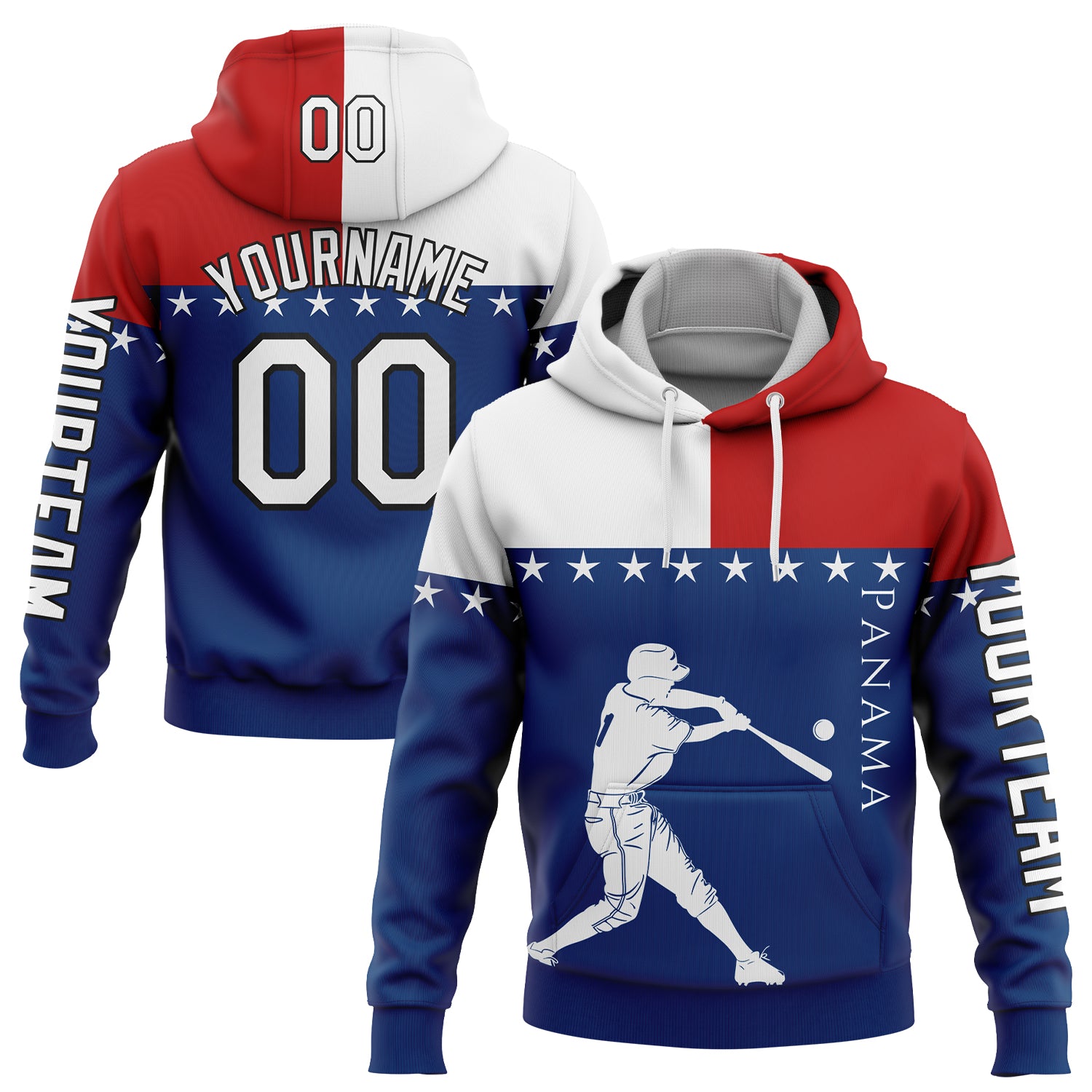 Custom US Navy Blue Red-Black 3D Panama Panamanian Flag Sports Pullover Sweatshirt Hoodie