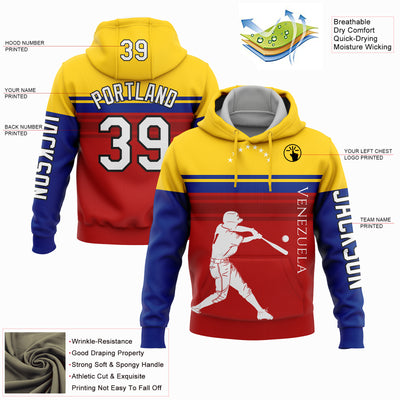 Custom Red Gold Royal-Black 3D Venezuela Venezuelan Flag Sports Pullover Sweatshirt Hoodie