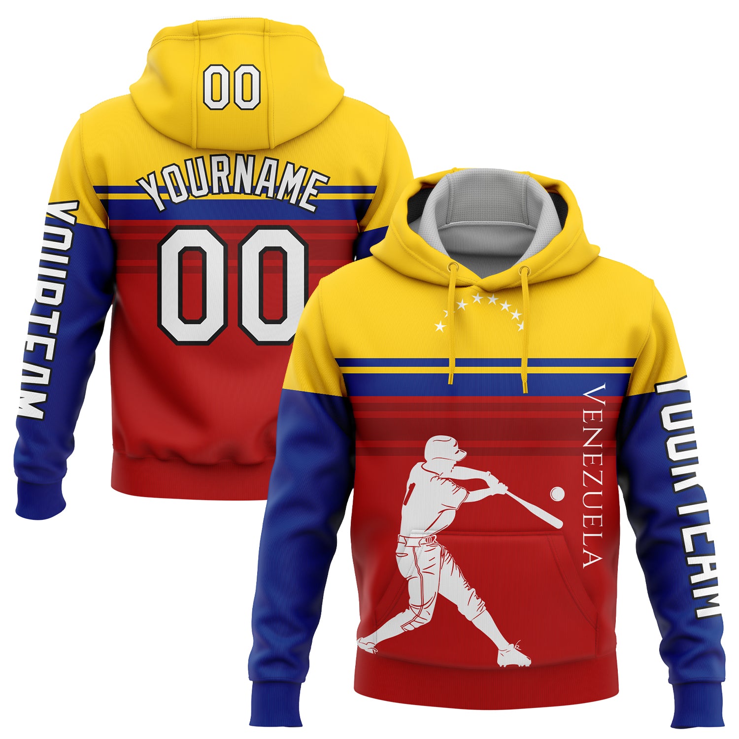 Custom Red Gold Royal-Black 3D Venezuela Venezuelan Flag Sports Pullover Sweatshirt Hoodie