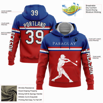 Custom Red Royal-Black 3D Paraguay Paraguayan Flag Sports Pullover Sweatshirt Hoodie